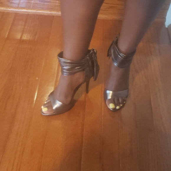 Dark Silver/Pewter High Heel Open Toe Sandals - Picture 3 of 13